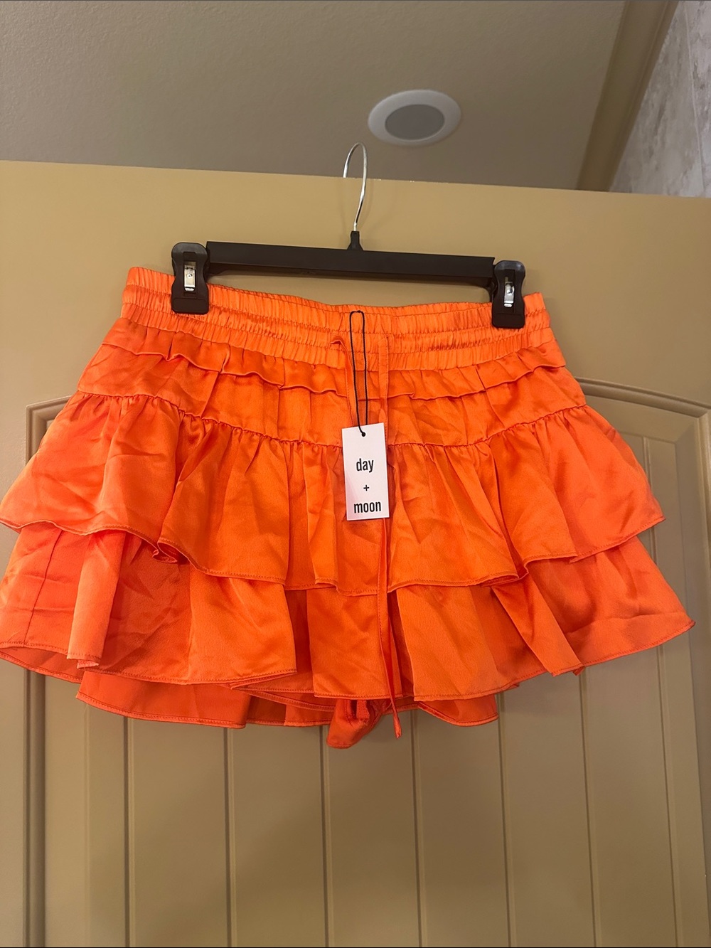 Women's Ruffled Tiered Orange Shorts
